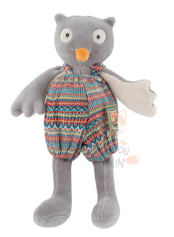  grande famille peluche adoudou isidore hibou salopette gris 